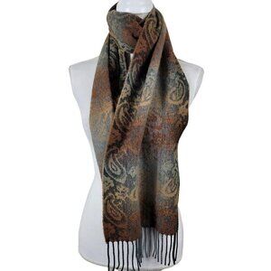 Cejon Ombre Paisley Woven Scarf With Fringe Brown Made In Italy NWT 12"x48"